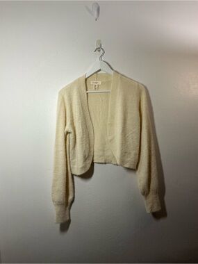 Jessica Simpson Cream Slighty Cropped Open-Front Fuzzy Cardigan Size Medium